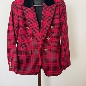 Banana Republic Women's Red and Black Plaid Blazer